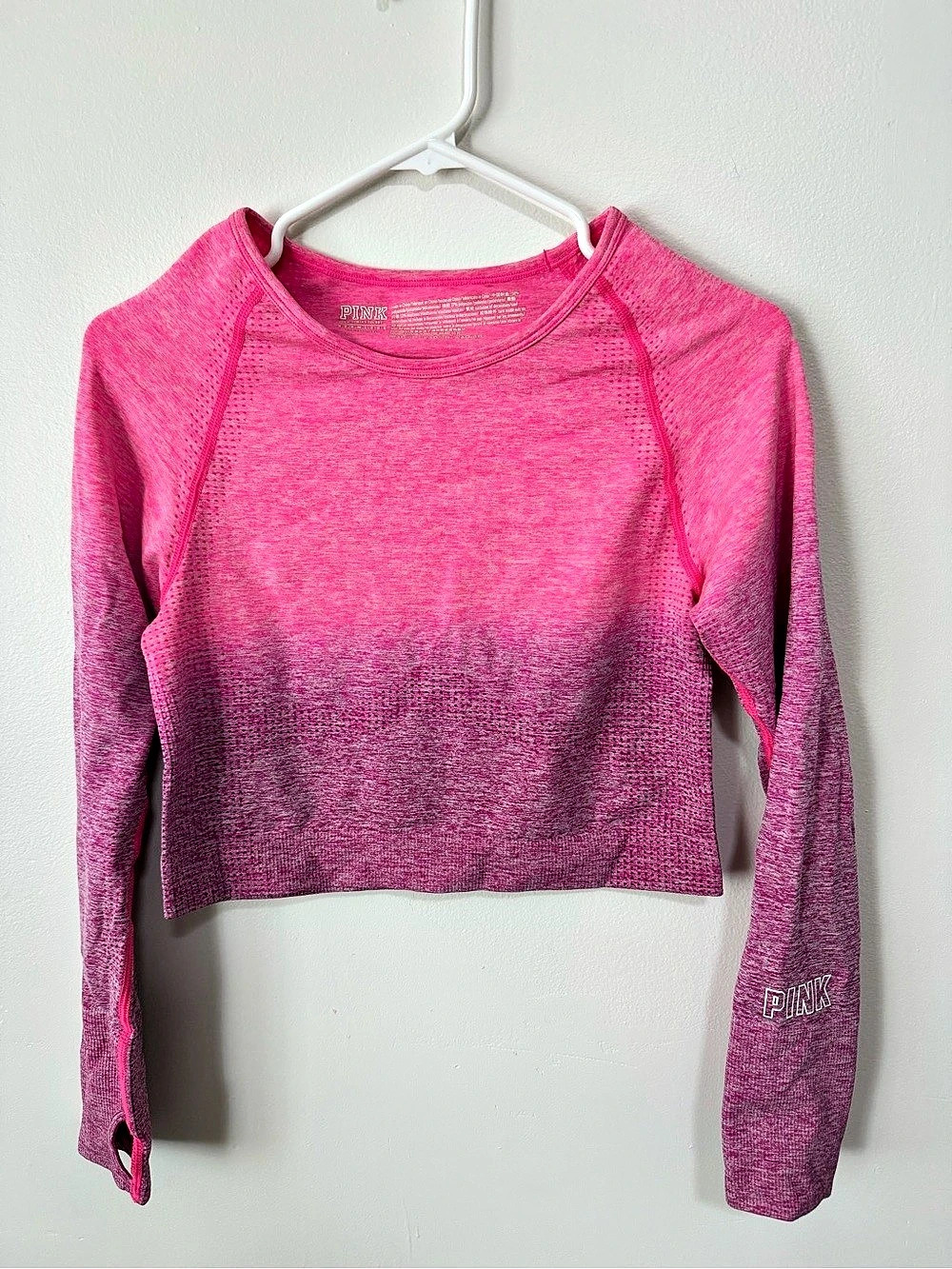 PINK Ombre Long Sleeve Crop Top in & Purple Size Medium